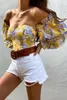 Kadın Bluzlar Gömlek 2022 Sonbahar Fener Kol Vintage Bluz Kadınlar Çiçek Uzun Korse Kırpma Seksi Zarif Kadın Tops
