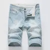 Kausal män nödställda rippade denimshorts jeans rakt smal fit sommar denim hiphop streetwear307e