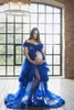 2021 Royal Blue Mainnity Sleepwear Off Ramię Ruffles Front Split Nightgowns do Photoshoot Nightwear Undergents Babydoll