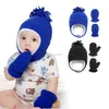 Infant Newborn Earflap hat fleece winter warm hats ear cap Beanie Trapper Hat with gloves set gift will and sandy new