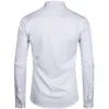 Beyaz Bantlı Yaka Elbise Gömlek Erkekler Slim Fit Uzun Kollu Rahat Düğme Aşağı Shirt Erkek İş Ofis İşi ​​Chemise Homme S-2XL LJ200925