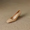 Damen-Lederschuhe, Metall, dekorativ, dick, High Heels, quadratische Zehenkappe, Frühling, Beige, 2 9