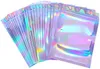 Sacs Mylar refermables couleur holographique, plusieurs tailles, sacs anti-odeur, fermeture éclair transparente, stockage des aliments et des bonbons, sacs d'emballage 6048494