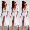 Summer Plus Size Pareo Beach Cover Women Short Sleeve V Neck Dress Robe De Plage Beach Wear Swimwear Vestidos Cover