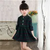 Winter Casual Kinder Mädchen Kleid Baumwolle Patchwork Plaid Print Lange Hülse Drehen-unten Kragen Herbst Teenager Fleece Kleidung 220106