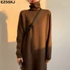 Casual autumn winter Pile collar thick maxi weater pullovers dres basic loose sweater female turtleneck long dress 211221