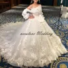 Vestidos دي novia فستان الزفاف الكرة ثوب شير الرقبة طويلة الأكمام الدانتيل كبير القوس أثواب الزفاف العربي aso ebi حزب العباءات