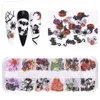 12 Cellen / Set Nail Hout Pulp Chips Butterfly Gekleurde Rozen Bloemen Santa Christmas Hat Xmas Halloween 3D Nagels Kunst Pailletten