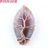 wojiaer天然石の生命の木のペンダントローズゴールドワイヤーラップツリーアメジストオパール女性男性チャームジュエリーbo920