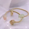 Fashion Real 18K Gold Plated Resin GreenPink Crystal Shell Cuff Bracelet Cuff Bangle Letter Chian Brand gift5998188