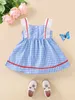 Baby Gingham Bow Front Ruffle Trim Contrast Tape Cami Dress SHE