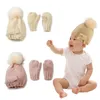 2020 Bebek Şapka ve Eldivenler Seti Çocuk Örme Pamuk Beanie Cap Kış Isınma Erkekler Kızlar Çift Ponpon Şapka Eldiven Noel hediyeleri