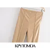 KPYTOMOA Femmes Mode Faux Cuir Skinny Pantalon Vintage Taille Haute Fermeture À Glissière Femelle Cheville Pantalon Mujer 201111
