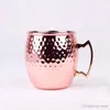 Moscow Mule Mok Koper Mok 18oz Roestvrij staal Bier Cup Rose Goud Gehamerde Koper Plated Cup Cocktail Drinkware Koffiekopjes WVT1669