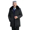 Winter Down Coat Middle Age Men Casual Warm Hooded Down Rockar Luxury High Quality Päls krage Tjock Long Down Jacket Män 201210