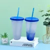 24oz kleur veranderende beker magie plastic drinken tuimelaars met deksel en stro herbruikbare heldere kleuren koude beker zomer bier mokken CCA12573 50 stks