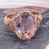 Rose Gold Big Crystal CZ Stone Wedding Ring För Kvinnor Unik Design Kvinna Förlovningsringar Smycken