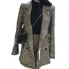 autumn 2 piece set women long sleeve jacket coat outwears plaid tweed skirts suit two outfits plus size 220314