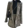 Automne 2 pièces ensemble femmes à manches longues veste manteau outwear plaid tweed jupes costume deux tenues grande taille 220314