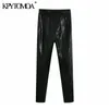 KPYTOMOA Women Chic Fashion Faux Leather Skinny Fit Pants Vintage High midje Sidan blixtlås Kvinnliga ankelbyxor Mujer 201113