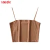 Tangada women sexy strehy camis crop top spaghetti strap sleeveless backless short shirts female casual solid tops 2B01 Y200701