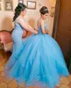 Céu azul Quinceanera Dresses frisados ​​de cristal colher sweet16 Prom Vestidos Corset meninas aniversário feito sob encomenda vestido de festa Vestidos