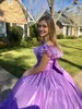 Lavender Pleat Ruched Sweet 16 Dresses Prom Ball Suknia Quinceanera Dress 2021 Off the Ramię Big Bow Sweet 15 Girls Party Formal Pageant