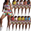 Sommerkleidung für Frauen, bedrucktes, bauchfreies Top, eine Schulter, Weste, Shorts, zweiteiliges Set, modische Massenartikel, Großhandelslose, K6430