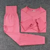 Set da 2 pezzi Abbigliamento da allenamento per donna Completo da palestra Set da yoga Fitness Abbigliamento sportivo Crop Top Reggiseno sportivo Leggings senza cuciture Abbigliamento attivo4665133