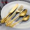 Flatware Set Retro Cutlery Set 24 Pieces Black 18/10 Stainless Steel Golden Metal Knife Fork Dinner Western Wedding Silverware 201017