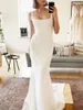 2021 Spaghetti Strap Boho Wedding Dress Mermaid Soft Stain Long Train Bride Gowns Backless Sleeveless Simple Maxi Dress Robe De Mariee