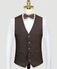 2021 Classic Brown Groom Vests Wool Groomsmen Vest Slim Fit Mens Dress Business Suit Vest Short Dinner Party Wedding Attire Waistcoat Dress