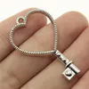 100pcs/lot Antique Silver Plated Hollow Love Heart Key Charms Pendants for Jewelry Making DIY Handmade Craft 25x42mm
