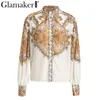 Glamaker Paisley Imprimer Sexy Élégant Chemisier Chemise Femme Blanc D'été À Manches Longues Lanterne Bohème Blouse Femmes Causal Top Dames Y200930