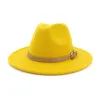 가죽 밴드 챙이 넓은 파나마 트릴 모자, 레드 블랙 노란색 단색으로 재즈 페도라 모자 펠트 패션 남여 여성 남성 울