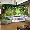 Natural Landscape Custom 3D Photo Wallpaper Green Forest Waterfall Birds Large Mural Living Room Bedroom Background Wall Decor