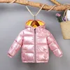 Sundae Angel Veste d'hiver Garçons Or Brillant À Capuchon Chaud Fille Parkas Manteau Solide Enfants Vers Le Bas Coton Veste Rembourrée Vêtements De Plein Air LJ201017