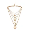 1pcs Layered Choker Necklaces Handmade cross palm rose love leaves Pendant Multilayer Adjustable Layering Chain Gold Plated Necklaces Set for Women Girls