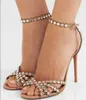 2022s Perfect Festive Season Tequila Leather Sandals Chaussures de sandales à lacets Crystal Embellissements Lady Gladiato High Heels Party Robe de mariée EU35-42