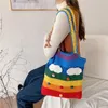 Designer-Thailand Rainbow Canvas Bag Girls Wool Stickning Väska Bomullduk Kvinnor Skulder Lovely Student Handväska Lady Messenger