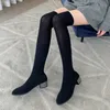 Boots Net Red Elastic Knitted Knee Socks Thick Heel Round Head Women's Hose Thin Autumn And Winter1