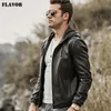 FLAVOR Men's Real Leather Jacket Hoodie Lambskin Genuine Nappa Leather Coat with Hood 201128