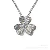 925 Silver Clover Full Diamond Petal Halsband Kvinnors Enkla Lucky Flower Plated 18K Guldkedja Temperament Hänge