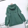 Contrast Color Hooded Cargo Jacket Autumn Pockets Zipper Coat Women Long Sleeve Safari Style Jackets Outerwear 210422