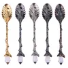 2021 Royal Style Spoon Metal Carved Coffee Spoons Forks With Crystal Head Kitchen Fruit Prikkers Dessert Ice Cream Scoop Gift