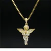 Hip Hop Gold Plated Necklace Iced Out Rhinestone Crystal Jewelry Halsband Set med Angel Jesus Pendant Necklace Chain 9557216