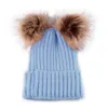 Deux pompons fourrure tricoté chapeaux d'hiver pour femmes Pom Poms fausse fourrure Bonnet chapeau Femme filles mignon laine chaud casquettes Gorro Bonnet Femme67624040953