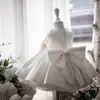 여자의 드레스 흰색 결혼식 새틴 공주 아기 여자 아기 드레스 구슬 활 생일 이브닝 파티 유아 여자 갈라 아이의 옷 203Z