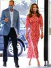 Kate Middleton Princess Floral Flower Print Mid-calf Dress Lace Patchwork Long Dresses