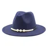 Fedora solide élégant perle ceinture boucle classique hiver femmes chapeaux rose fascinator mariage formel feutre chapeau femmes 3004102